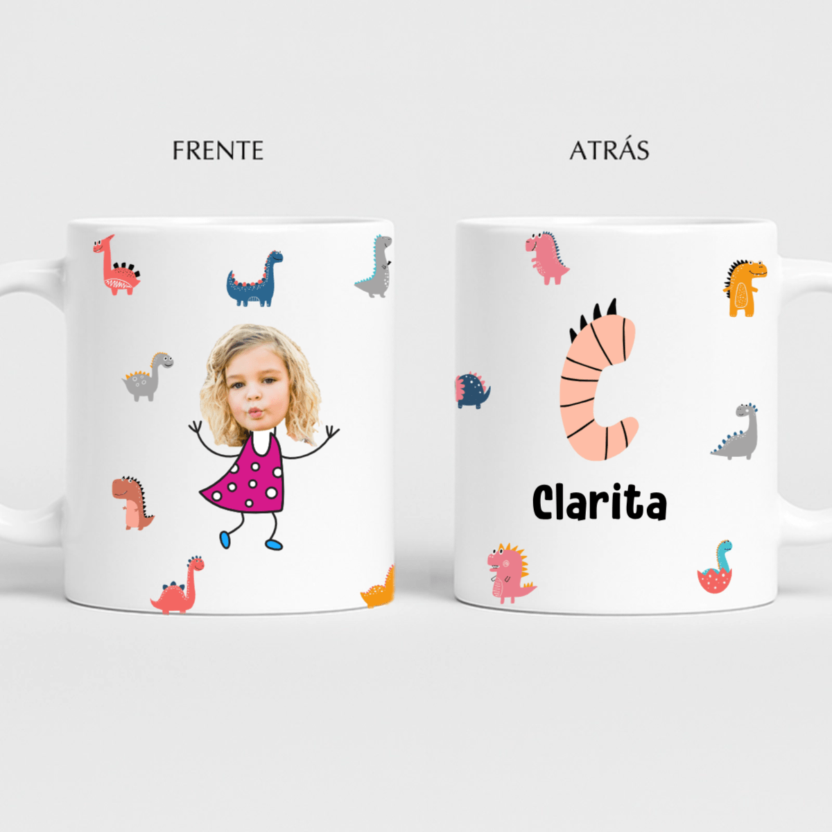 🦕 Taza Personalizada Niño – Dinosaurios | Foto recorte de cara + Inicial + Nombre | Regalo Día del Niño