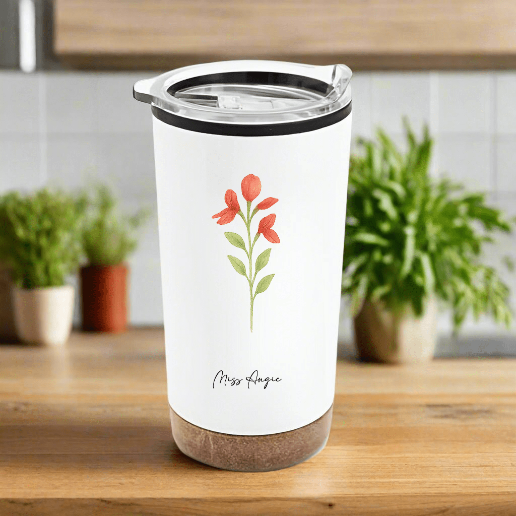 🌸 Jarro Térmico "Día del Maestro" Personalizada - Nombre de la maestra, alumos y colegio - Flores
