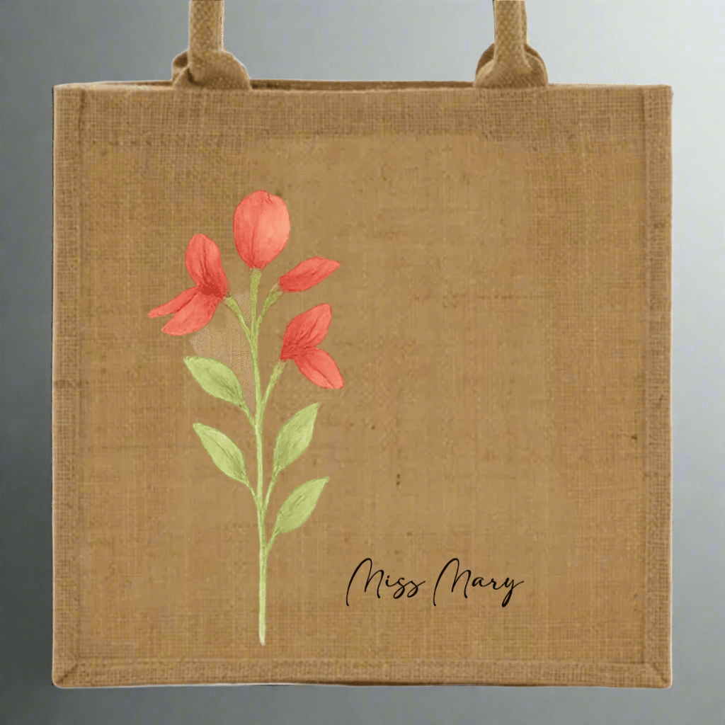 Bolso de yute ecológico / Tote Bag personalizada con nombre y diseño floral