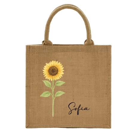 Bolso de yute ecológico / Tote Bag personalizada con nombre y diseño floral