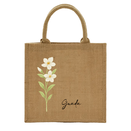 Bolso de yute ecológico / Tote Bag personalizada con nombre y diseño floral