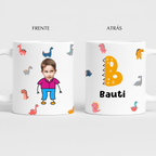 🦕 Taza Personalizada Niño – Dinosaurios | Foto recorte de cara + Inicial + Nombre | Regalo Día del Niño
