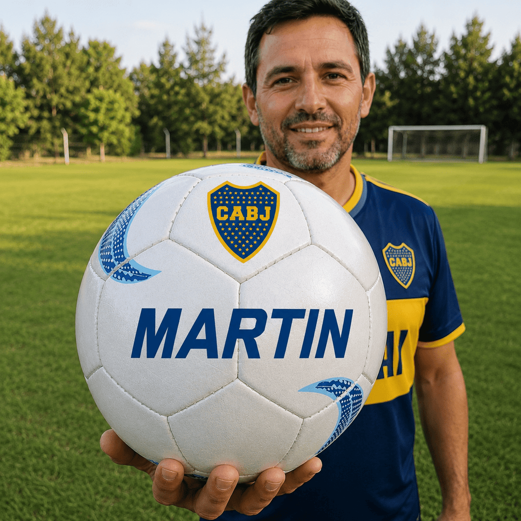 Pelota de Fútbol Personalizada con el escudo del equipo de Papá y su Nombre