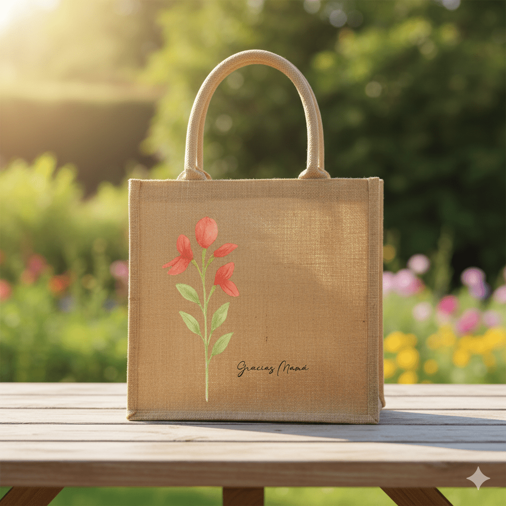 Bolso de yute ecológico / Tote Bag personalizada con nombre y diseño floral