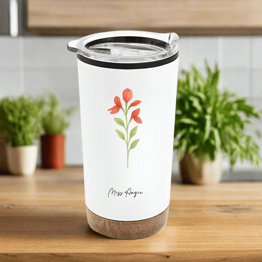🌸 Jarro Térmico "Día del Maestro" Personalizada - Nombre de la maestra, alumos y colegio - Flores