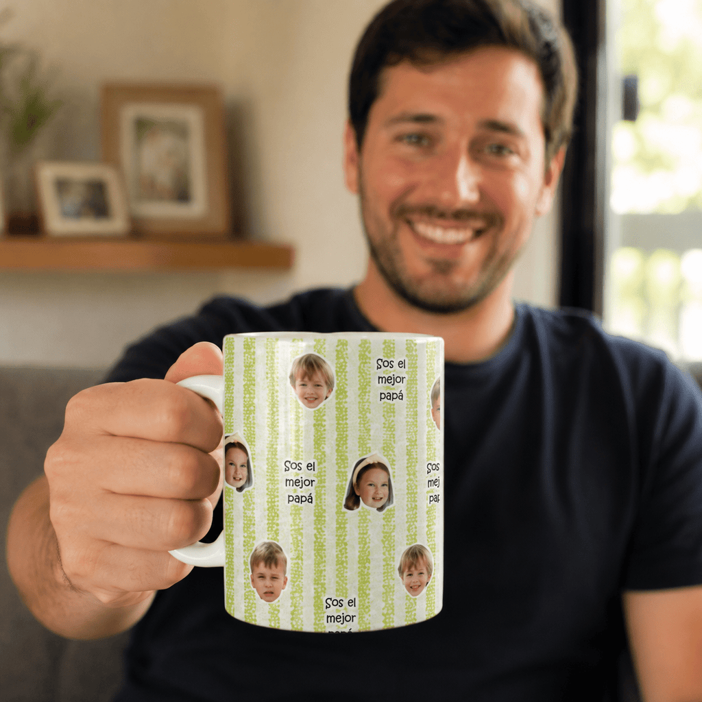 Taza Personalizada con Fotos Recortadas de Cara y Nombre – Fondo Pastel a Elegir