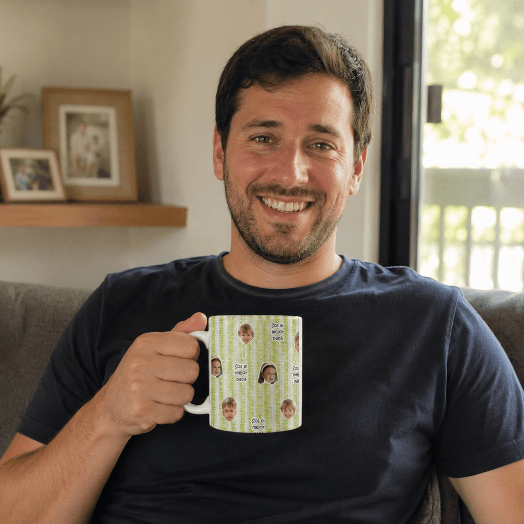 Taza Personalizada con Fotos Recortadas de Cara y Nombre – Fondo Pastel a Elegir