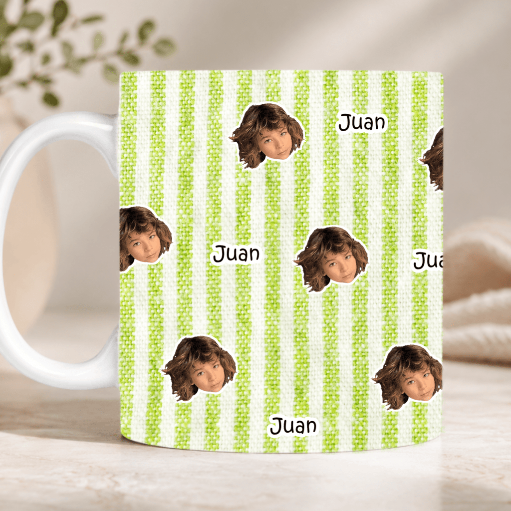 Taza Personalizada con Fotos Recortadas de Cara y Nombre – Fondo Pastel a Elegir