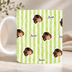 Taza Personalizada con Fotos Recortadas de Cara y Nombre – Fondo Pastel a Elegir