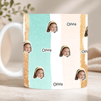 Taza Personalizada con Fotos Recortadas de Cara y Nombre – Fondo Pastel a Elegir