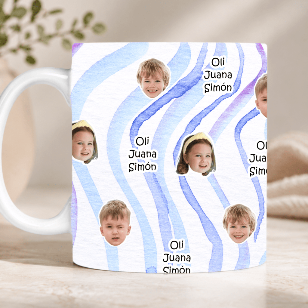 Taza Personalizada con Fotos Recortadas de Cara y Nombre – Fondo Pastel a Elegir