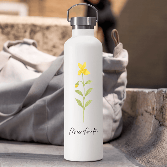 Botella términa de acero inoxidable Personalizada - Flor autóctona y Nombre 🌸📝