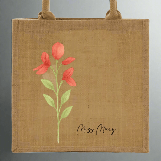 Bolso de yute ecológico / Tote Bag personalizada con nombre y diseño floral