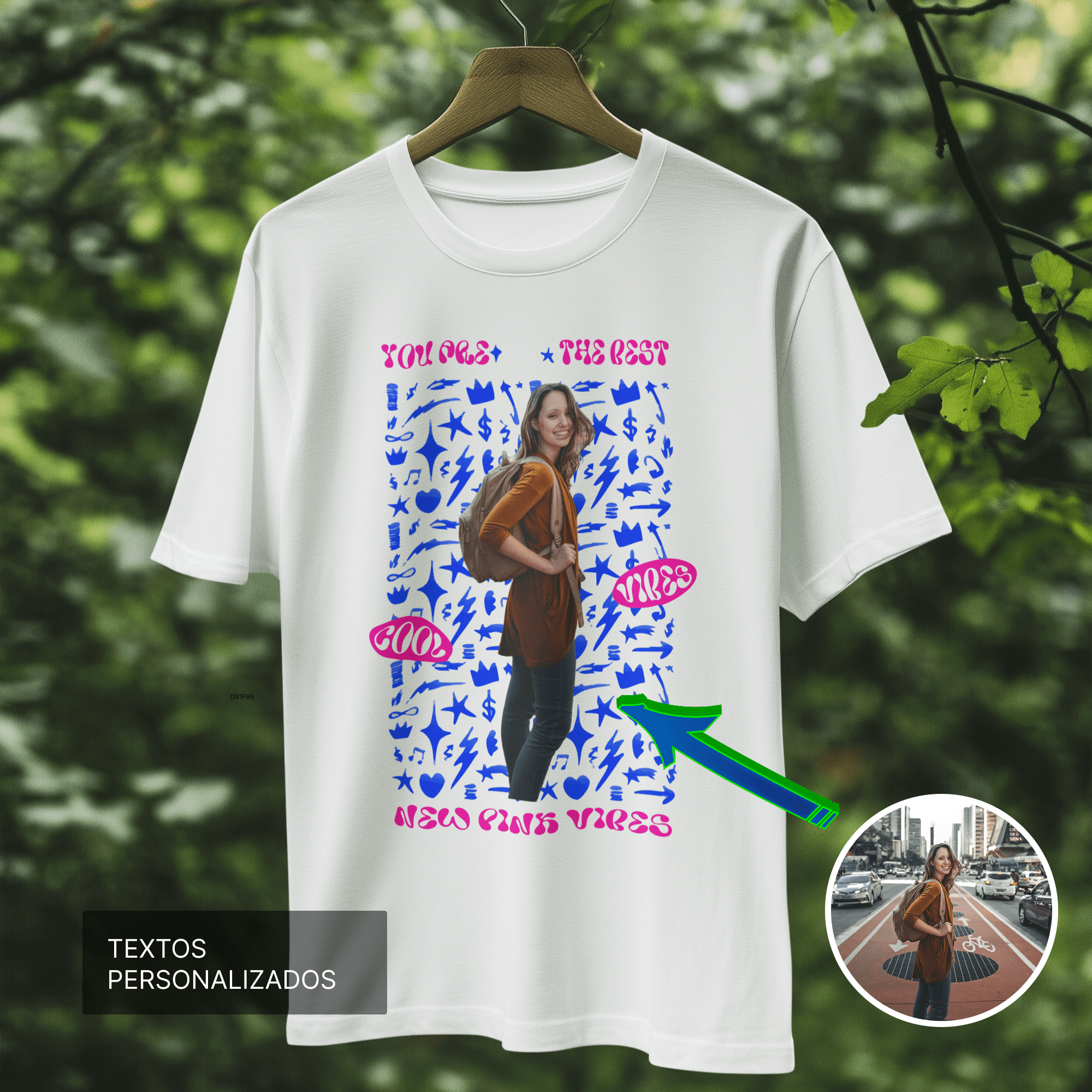 Remera Personalizada con Foto fondo removido y textos - Y2K Retro KPOP Doodle Style